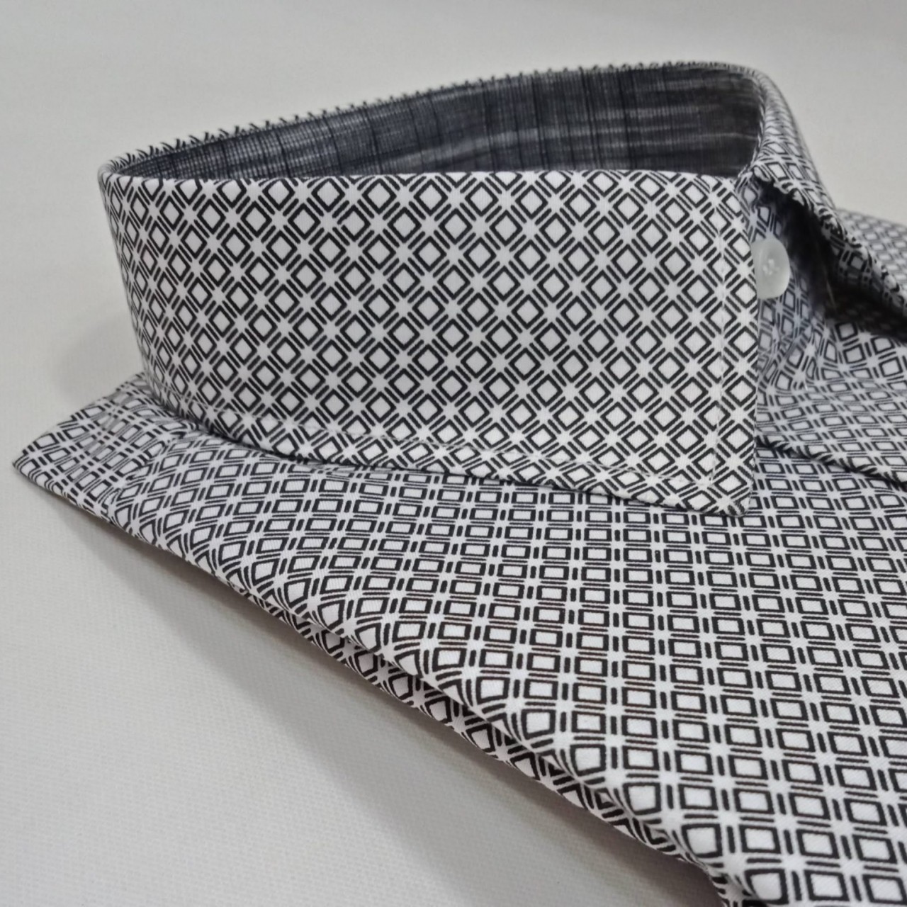 White & Black Squares Formal Shirt Men - Double Needle Stitching