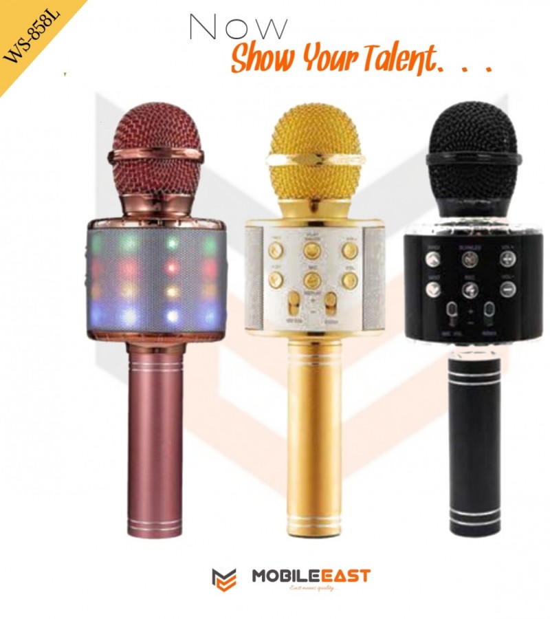 WS858L Karaoke Bluetooth Microphone Micro USB Port Portable Wireless Microphone With Flashing Lights