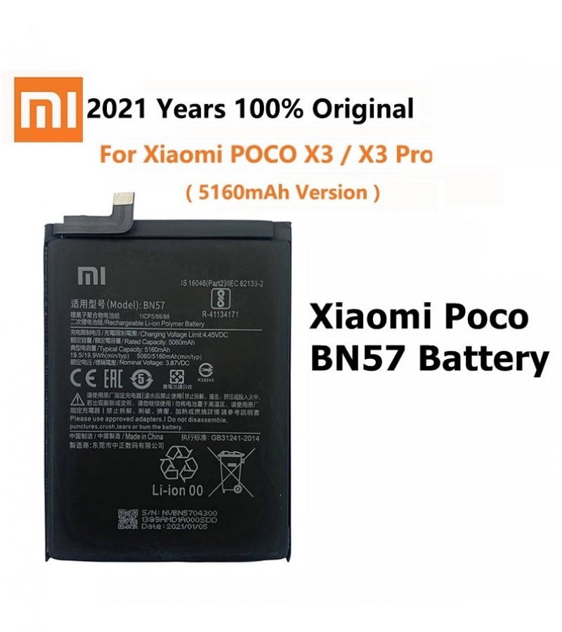Xiaomi BN57 Battery Replacement For Poco X3 , Poco X3 Pro Battery With 5160mAh Capacity