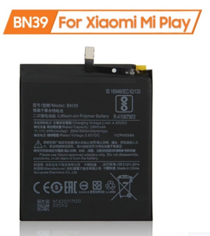 Xiaomi Mi Play Battery Replacement BN39 Battery with 3000mAh Capacity _ Black