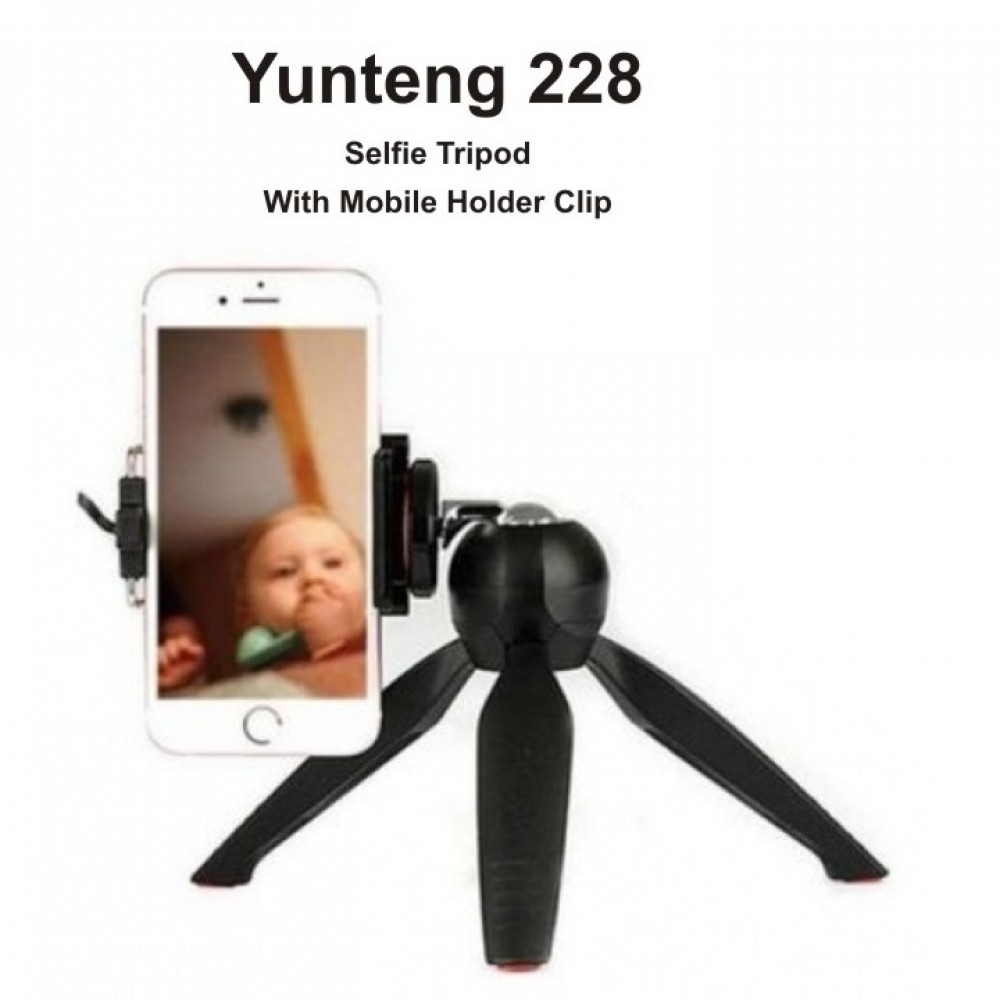Yunteng YT-228 - Mini Tripod With Mobile Clip - Black