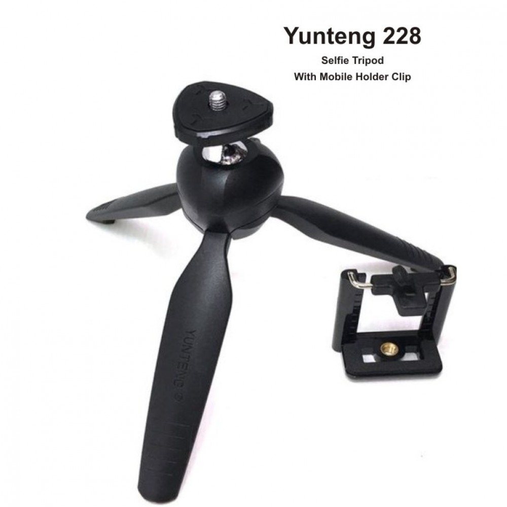 Yunteng YT-228 - Mini Tripod With Mobile Clip - Black