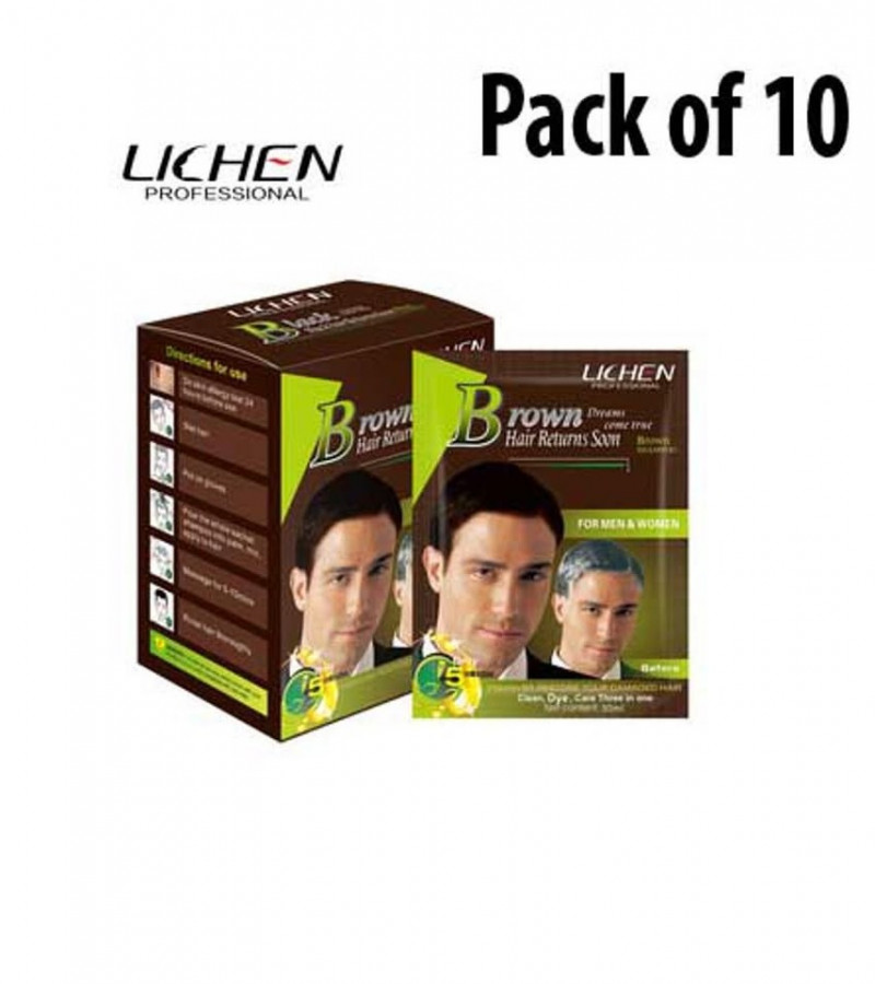 Lichen 10 Dark Broewn Fast instant Hair Dye Color Shampoo sachet Hair Colour Shampoo Sashe box