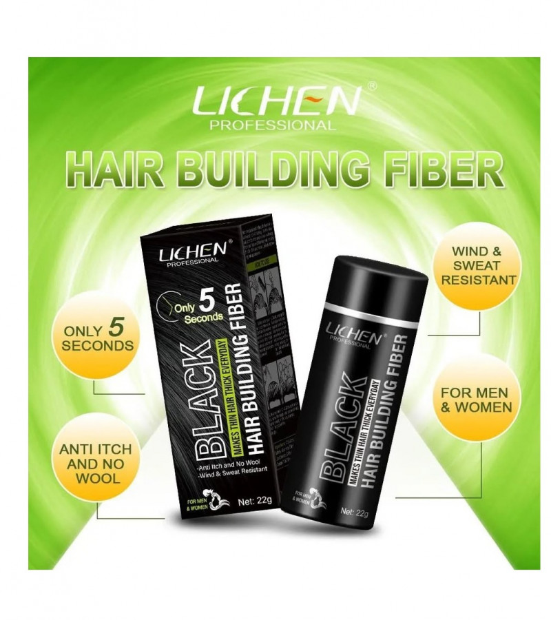 Lichen Hair Building Fibers Black|Fill In Fine or Thinning Hair|Instantly Thicker|for Men&Women-22g