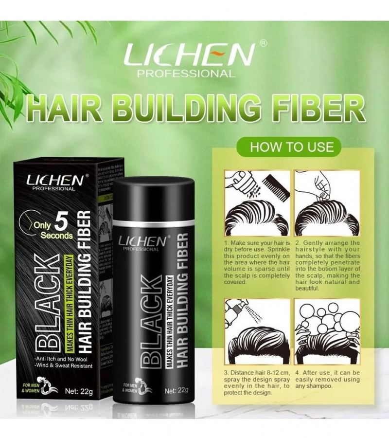 Lichen Hair Building Fibers Black|Fill In Fine or Thinning Hair|Instantly Thicker|for Men&Women-22g