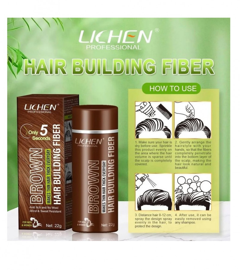 Lichen Hair Building Fibers Brown|Fill In Fine or Thinning Hair|Instantly Thicker|for Men&Women-22g