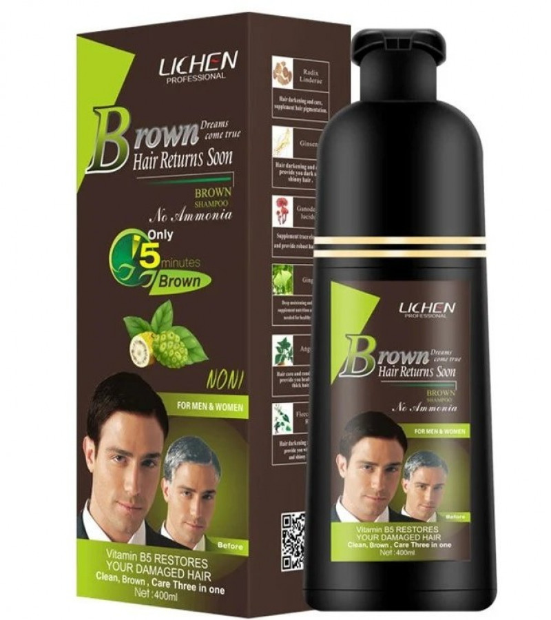 Lichen Hair Color Dark Brown Shampoo 400ml (Large)