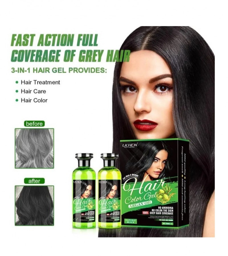 Lichen Hair Color Gel Natural Black (Argan Oil) 258ML* 2 = 516 ml