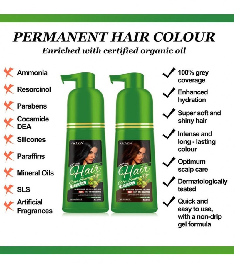 Lichen Hair Color Shampoo Gel Dark Brown Argan Oil - 200 ml