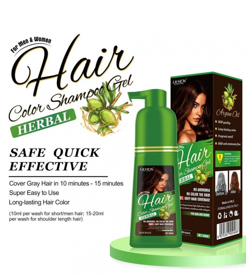 Lichen Hair Color Shampoo Gel Dark Brown Argan Oil - 200 ml