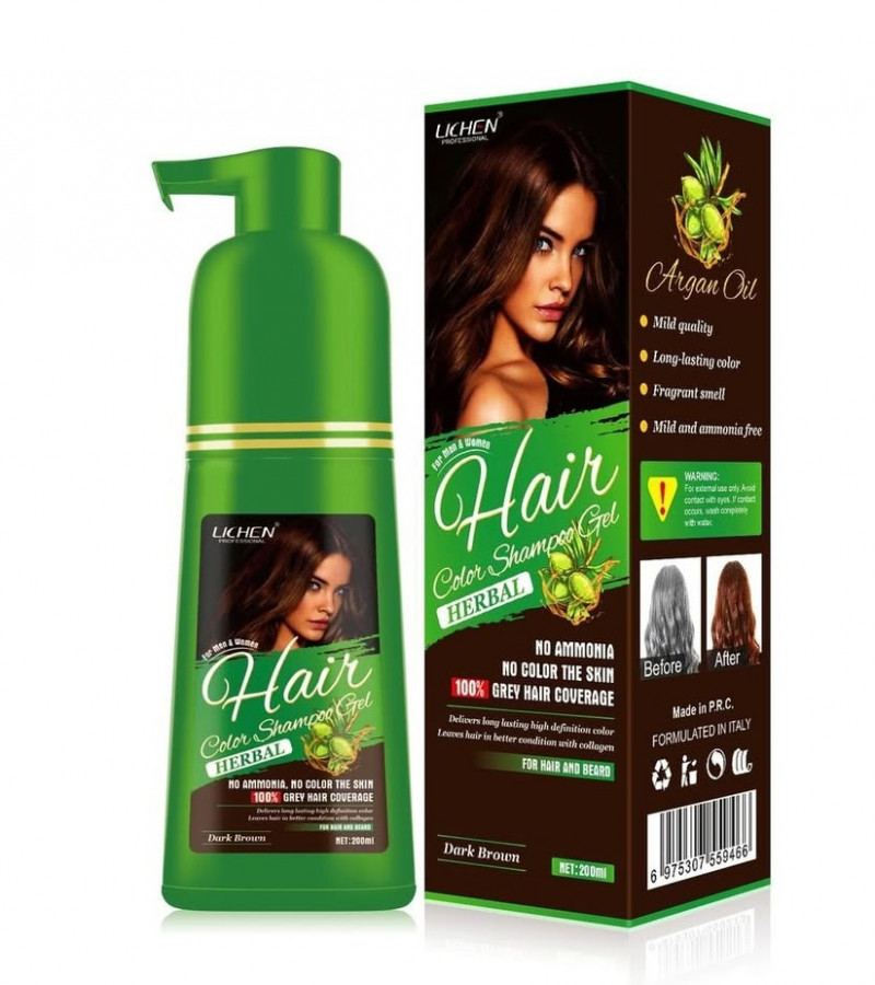 Lichen Hair Color Shampoo Gel Dark Brown Argan Oil - 200 ml