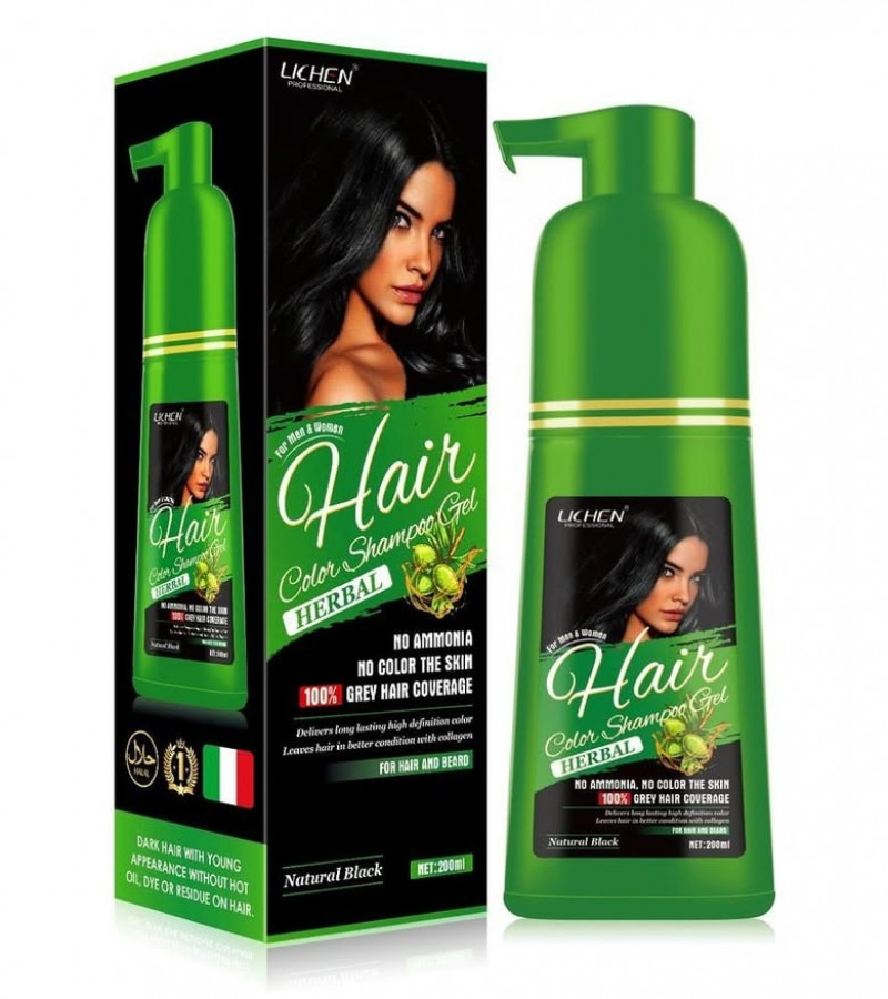 Lichen Hair Color Shampoo Gel Natural Black (Argan Oil) - 200ml