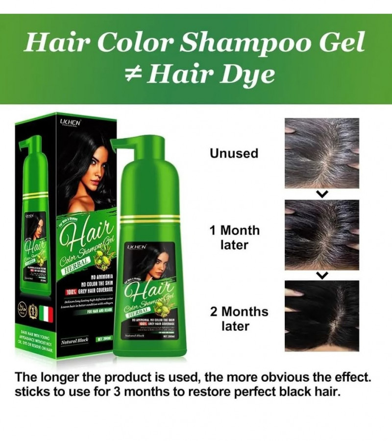 Lichen Hair Color Shampoo Gel Natural Black (Argan Oil) - 200ml