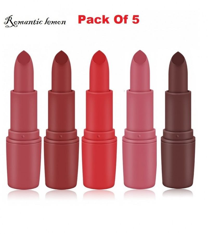 Romantic Lemon Lipstick Matte Waterproof Velvet Lip Stick (Pack 5 color)