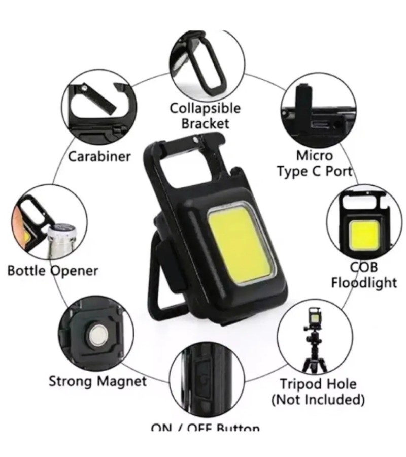 COB Small Flashlight, Keychain Work Light, USB Rechargeable, Mini LED Handheld t, 3 Light Modes