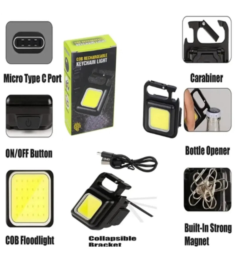 COB Small Flashlight, Keychain Work Light, USB Rechargeable, Mini LED Handheld t, 3 Light Modes